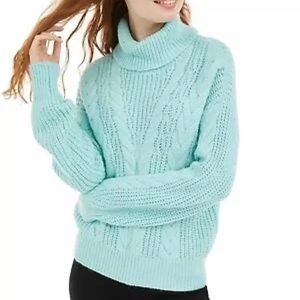 Crave Fame Turtleneck Cable Knit Sweater Green‎